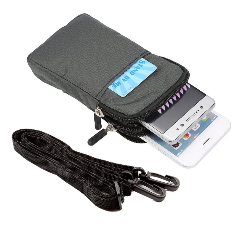 Canvas Universal Zipper Multi-function Mobile Phone Bag Card Holder Strap Crossbody Bag