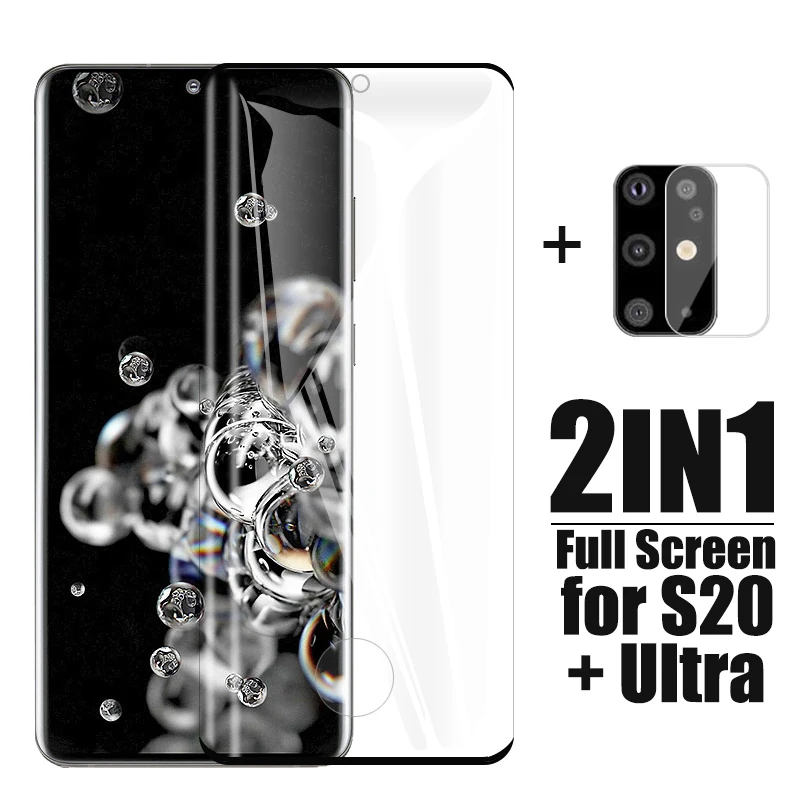 

2 in 1 Full Screen Protector Glass Tempered Coverage 2.5D for Samsung Galaxy S20+ Plus S20 Ultra 5G Camera Film Glass Protective