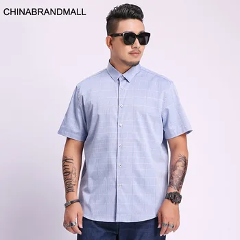

Men Plus Fat Plus Size Short Sleeve Shirt Young Men Fat Man Leisure Grid Shirt