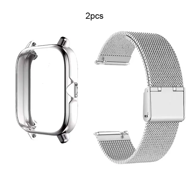 Bracelet Protective Case For Xiaomi Amazfit GTS 2 Mini 3 2e Bip S Lite U Pro Strap Stainless Steel Band Touch Screen Protector Silver