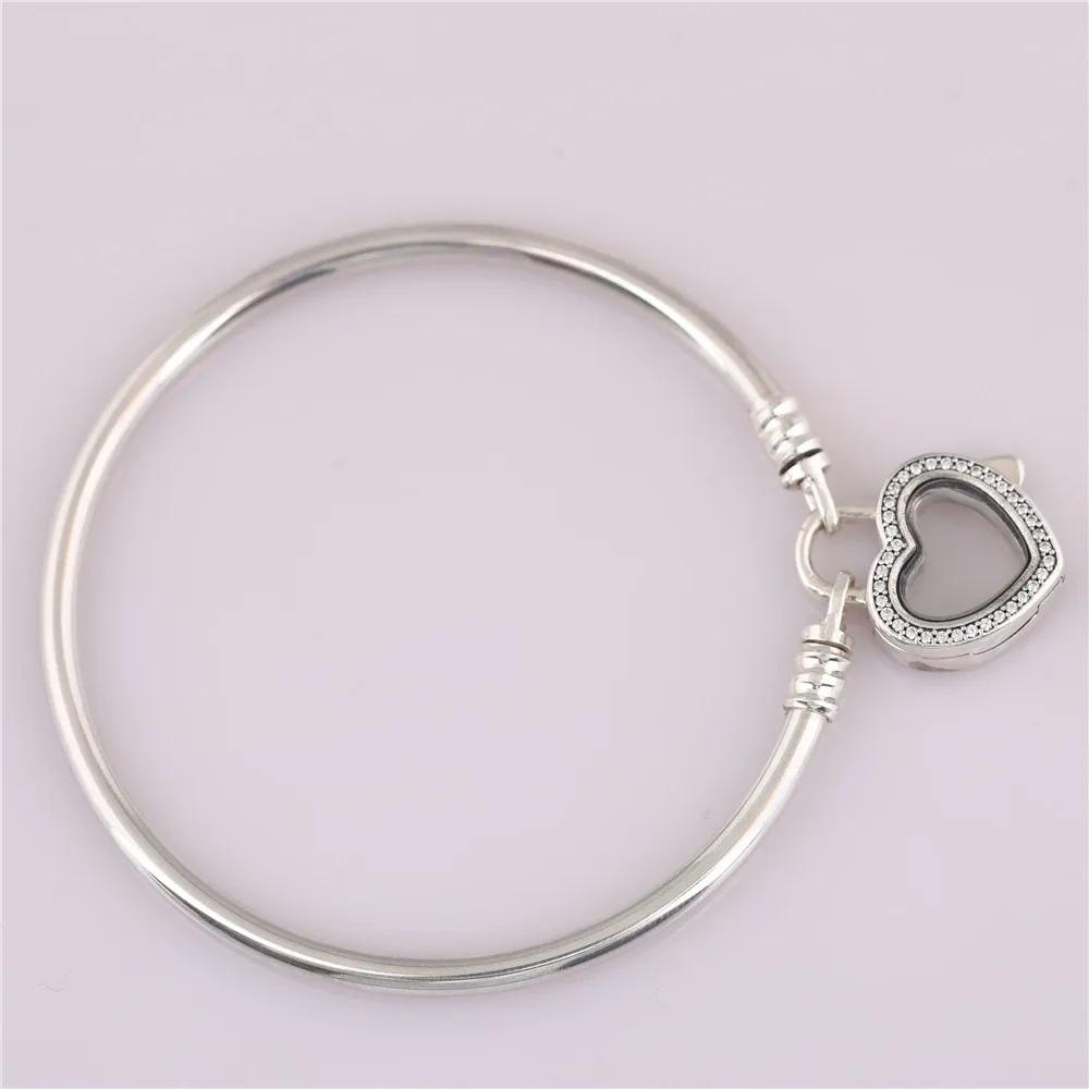 

Original 925 Sterling Silver Bangle Pave Love Heart Locket Snake Chain Bracelet Bangle Fit Women Bead Charm Diy Fashion Jewelry