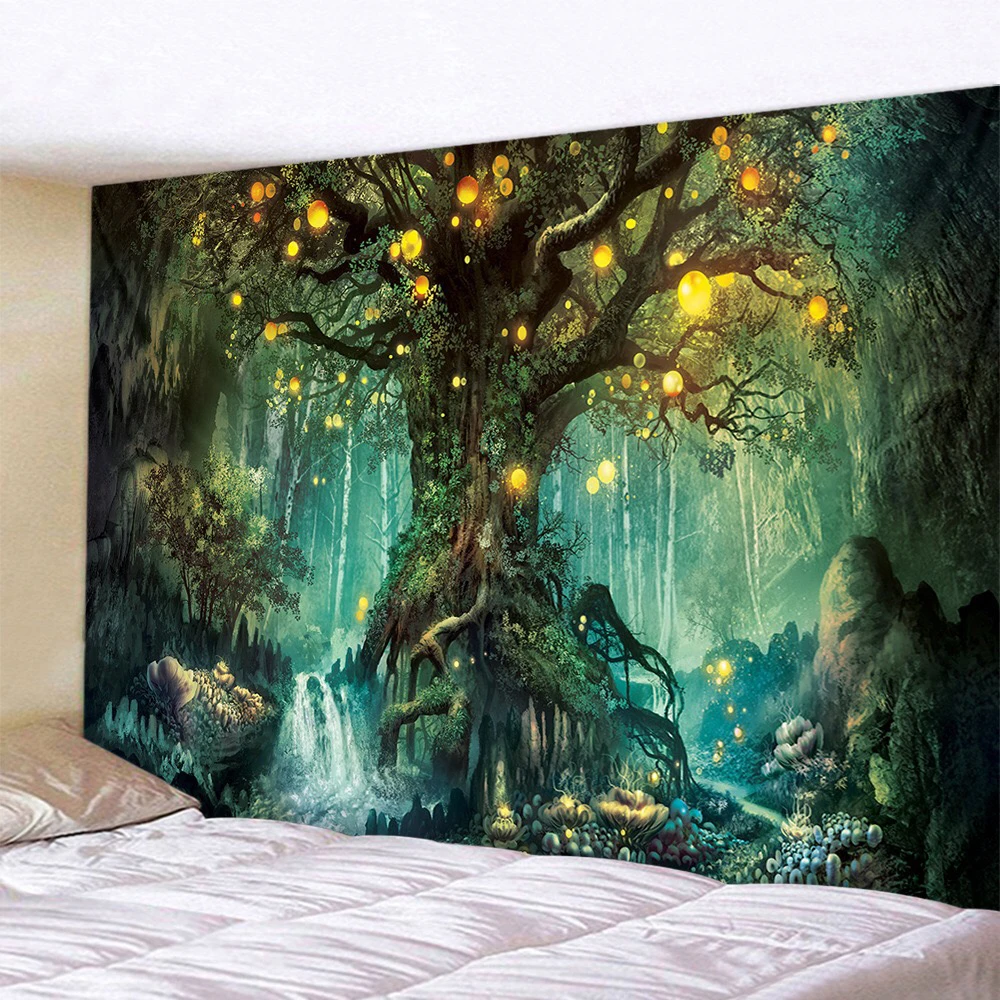 Флуоресцентный лес гобелен с пейзажем богемный гостиная спальня декоративное одеяло Фреска пляжное одеяло 031