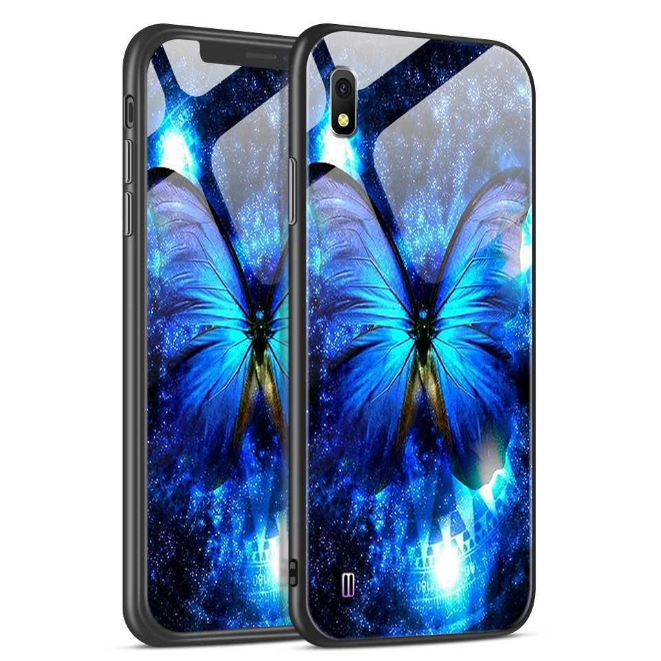 Для samsung Galaxy A10 A20 A30 A40 A50 жесткий чехол из закаленного стекла для samsung A105F A305F A405F A505F ТПУ полная защита корпуса - Цвет: W199