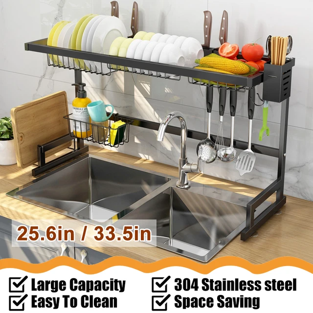 Costway 2 Tier Adjustable Over Sink Dish Drying Rack with 8 Hooks