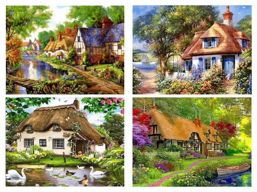 5D DIY Diamond painting Small house cottage trees Scenery Embroidery Cross Stitch Picture Home Decor | Дом и сад