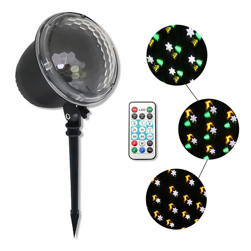 

4 LED Lawn Lamps Projection Stage Light Outdoor Christmas Mini Snowflake Lamp with Remote Control for Party Festival