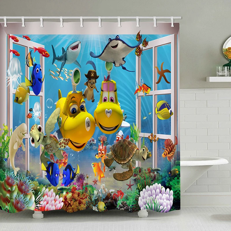Подводный мир милые маленькие рыбки занавески для душа живописные и коврик набор ванная комната водонепроницаемый ткань для природы ванной Декор