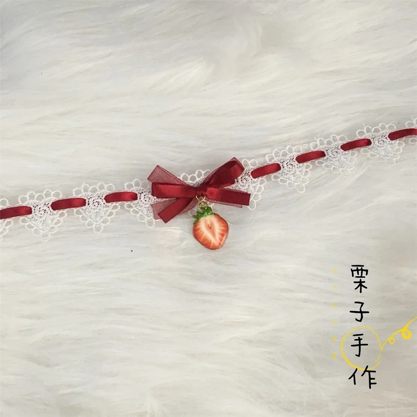 Red Necklace Консервативный стиль Японский волнистый кружевной бант шпилька для лент шоколадный десерт ручной работы аксессуары для волос Лолита косплей сладкий головной убор - Цвет: Red Necklace