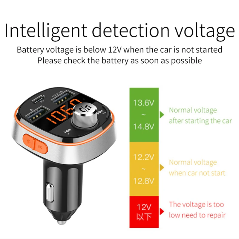 Fm-передатчик Bluetooth Hands-Free автомобильный mp3-плеер сабвуфер красочный атмосферный свет двойной USB PD3.0 Быстрая зарядка