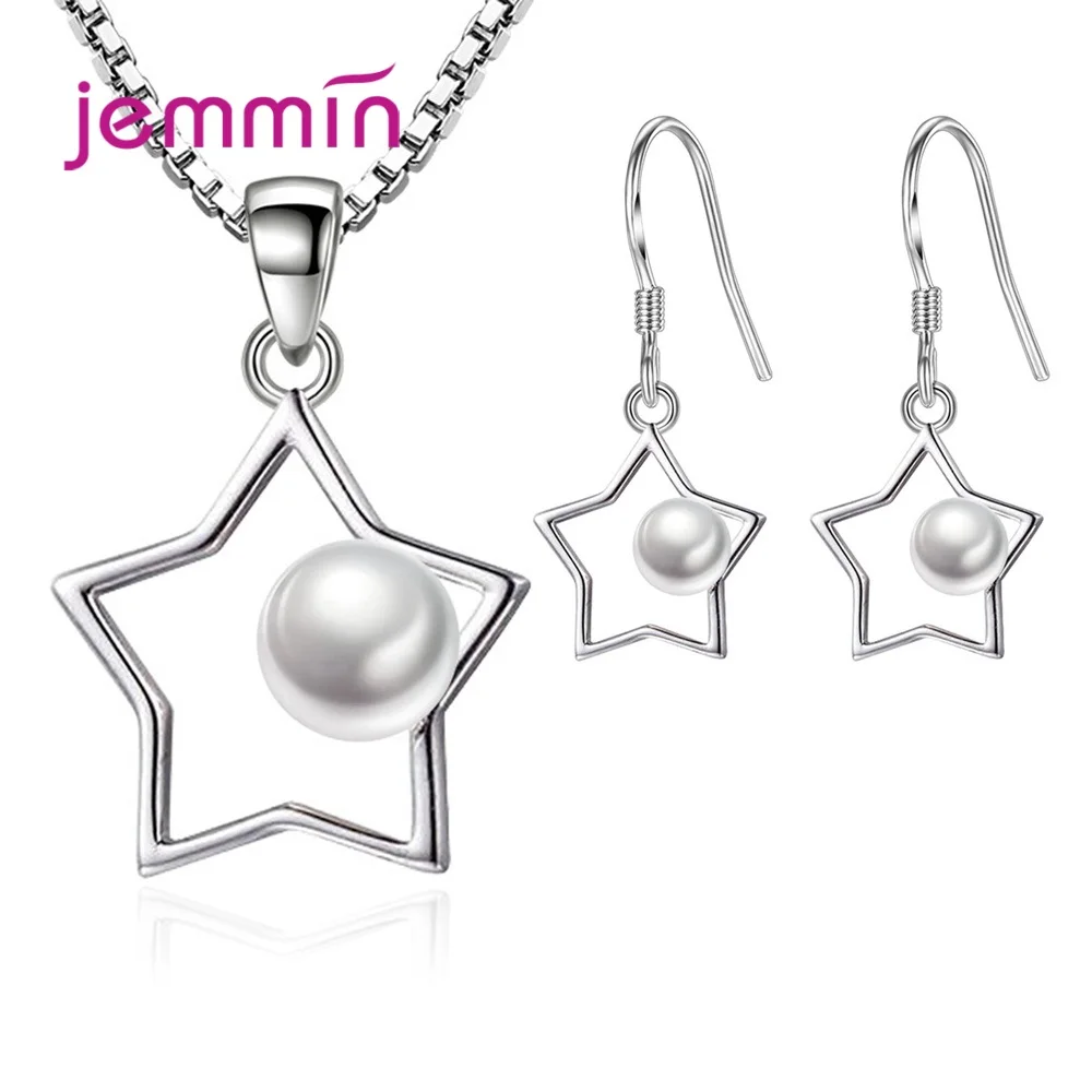 

New Arrival 925 Sterling Silver Pearls Necklace Earrings Jewelry Set For Women Engagement Trendy Style Cute Star Shape