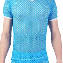 Мужские модные сексуальные сетчатые с выемкой рубашки с коротким рукавом прозрачный дышащий жилет удобное потное нижнее белье