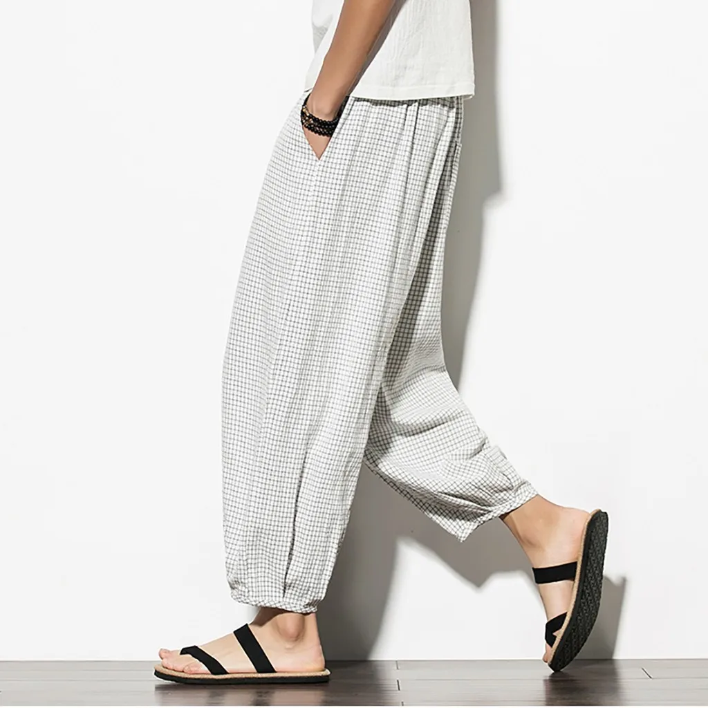 WOMAIL High Quality Men's Casual Pants Loose Straight Fashion Loose Men Ankle-Length Elastic Waist Solid Pencil Pants Men
