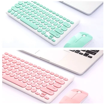 

Ultra Thin Compact 2.4G Wireless Home Office Keyboard Mouse Combo Quiet Universal Notebook Cute Round Anti Slip For PC Laptop