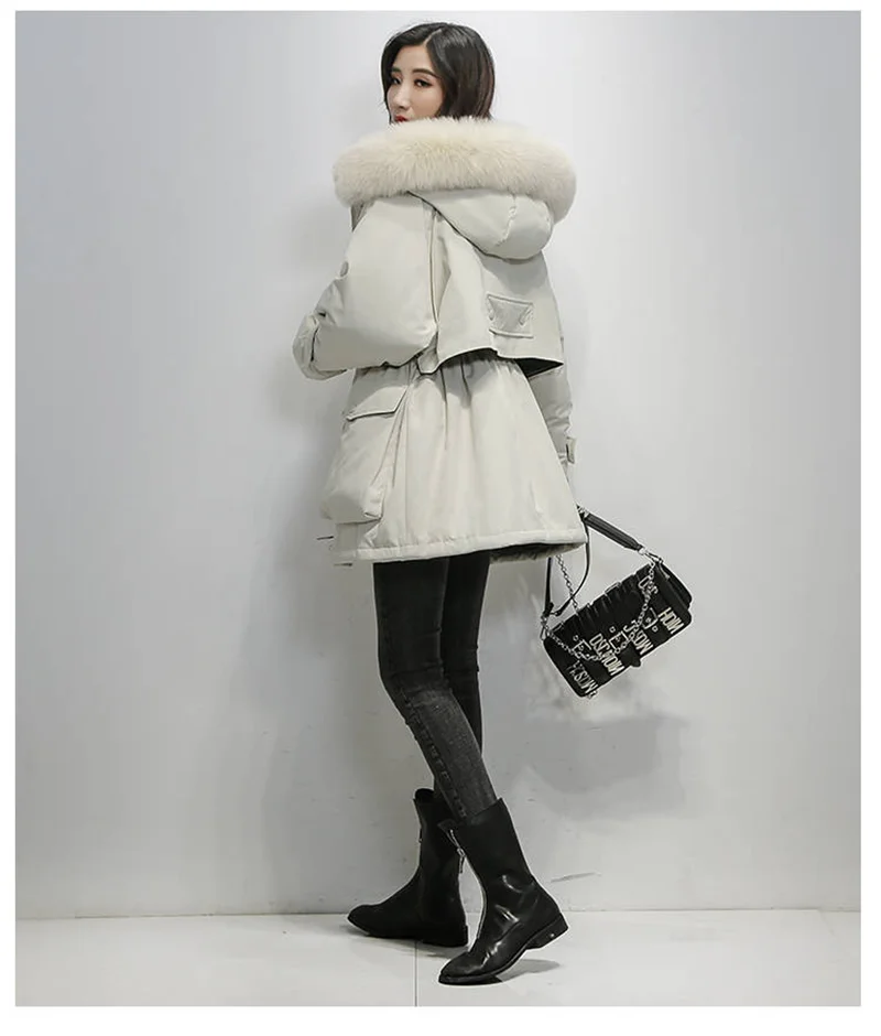 Fitaylor chaqueta de invierno con capucha de piel de zorro Natural grande para mujer 90% de pato blanco Parkas gruesas abrigo de