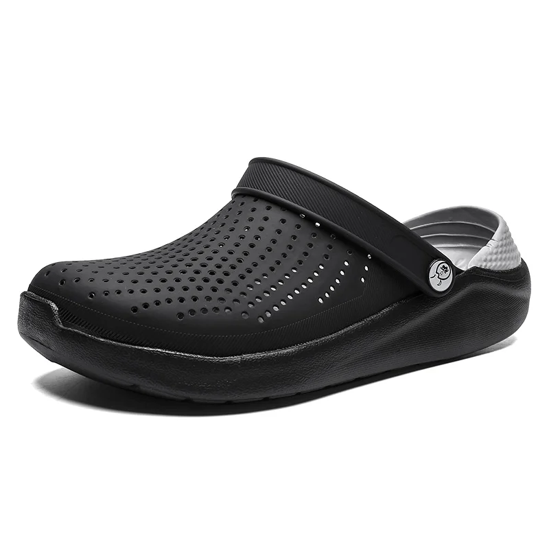 Dlack gray Crocse Crocks/мужские сандалии для бассейна; летняя Уличная обувь для пляжа; мужские садовые Сабо без застежек; Повседневная водонепроницаемая обувь для душа; Crock - Цвет: Dlack gray