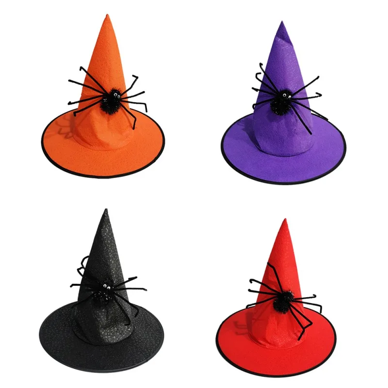 Non-Woven Witch Hat With Artificial Spider Masquerade Costume Performance Cosplay Cap Halloween Party For Kids And Adults |