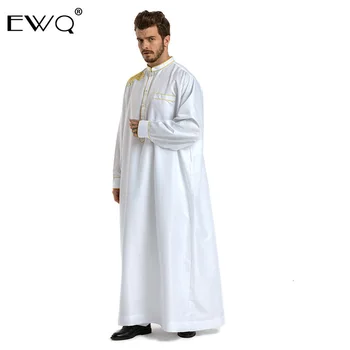 

EWQ / 2020 Muslim Fashion Men's Clothing Nation Embroidery Long Sleeve Loose Stand Collar Jubba Robe For Male Big Size 19H-a234