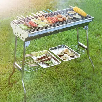 

73X33.5X70cm Barbecue Grill Portable Foldable Stainless Steel Stove Picnic Cooking Anti-corrosion Handle Charcoal Grill Net HWC