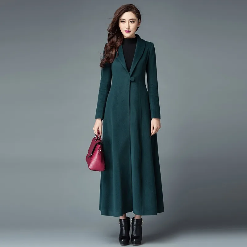 

High Quality Women Winter Maxi Long Wool Windbreaker Trench Coat Single Botton Turn Down Collar Office Lady Woolen Blends Coats