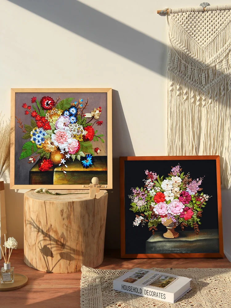 DIY Ribbons Lace Embroidery Floral & Flowers, Decorative Canvas