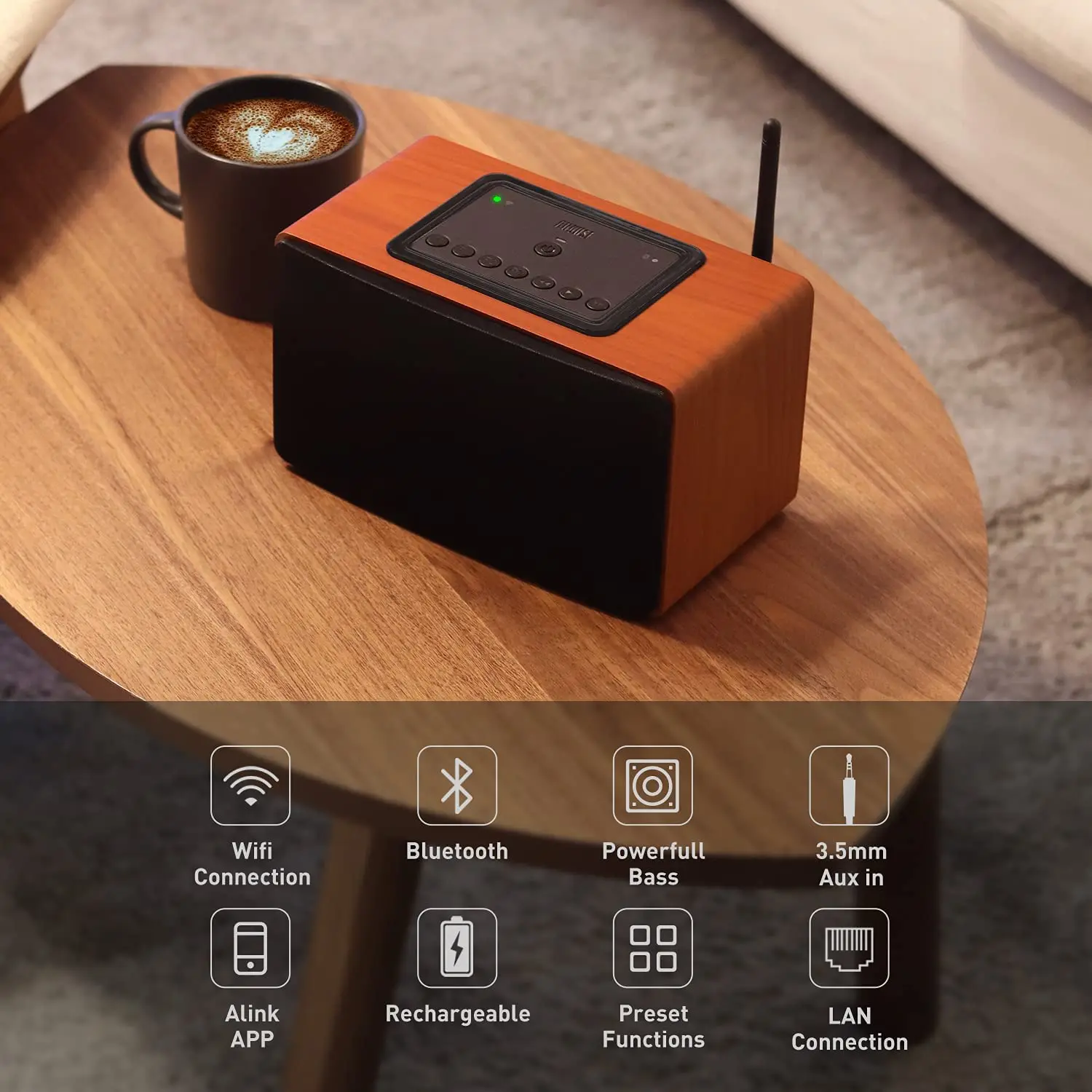 August WS350 Wireless WiFi Bluetooth Speaker with Airplay,Ethernet,DLNA for Tablets/Smartphones/Phones compatible with Spotify