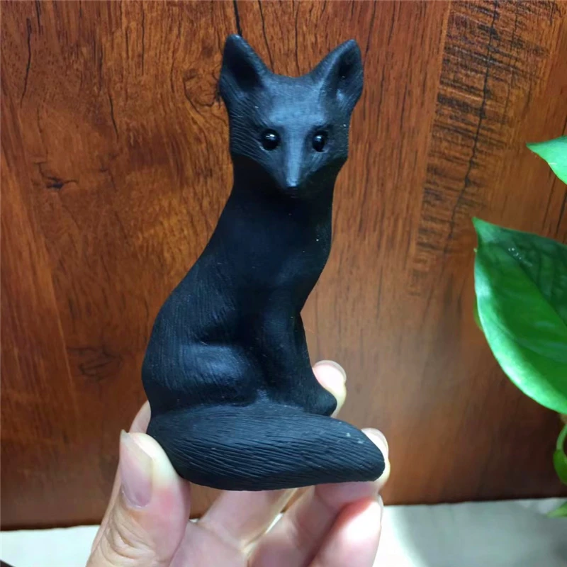 

Статуэтка из натурального черного обсидиана, резная статуэтка животного, 4 дюйма, кристаллы и камни, домашний декор, лечебный кристалл