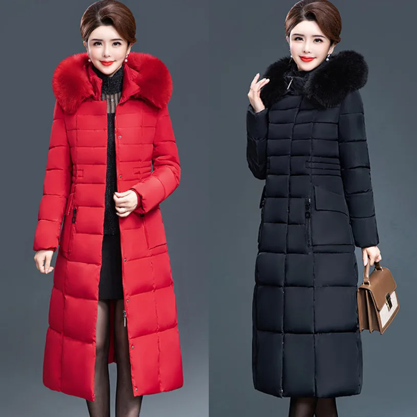 

2019 Winter New Style Korean-style down Jacket Overcoat Women's over-the-Knee Long Luxury Large Fur Collar Slim Fit down Feather