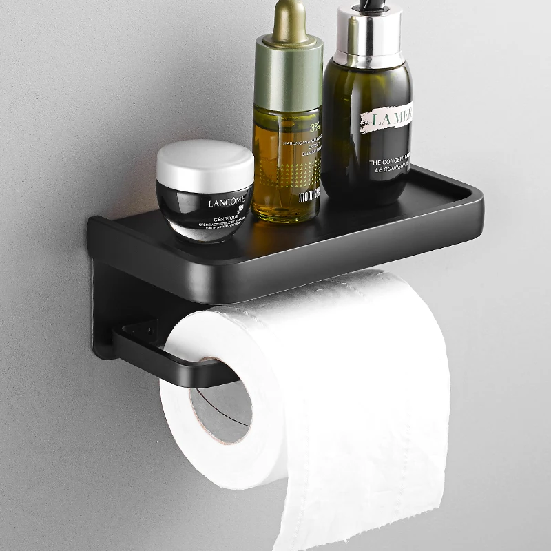Black / Silver Paper Holder Bathroom Accessories Cellphone Rack Toilet Paper Shelf Space Aluminum Material
