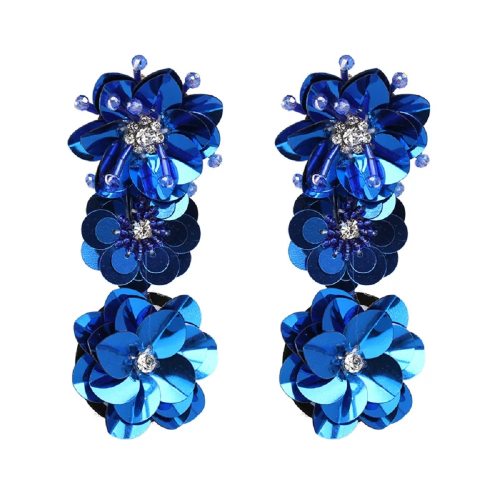 

Exaggerated street shoot long multi-level flower sequins rose earrings