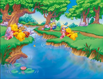 

8x8FT Winnie Piglet Green Forest Blue River Boy Kids Child Custom Photography Studio Backgrounds Backdrops Vinyl 10x10