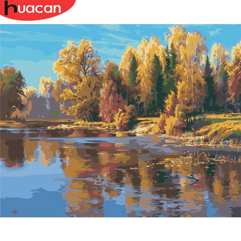 HUACAN Painting By Numbers Fall Scenery Drawing On Canvas HandPainted Tree Art Picture Kits DIY Gift Home Decoration | Дом и сад