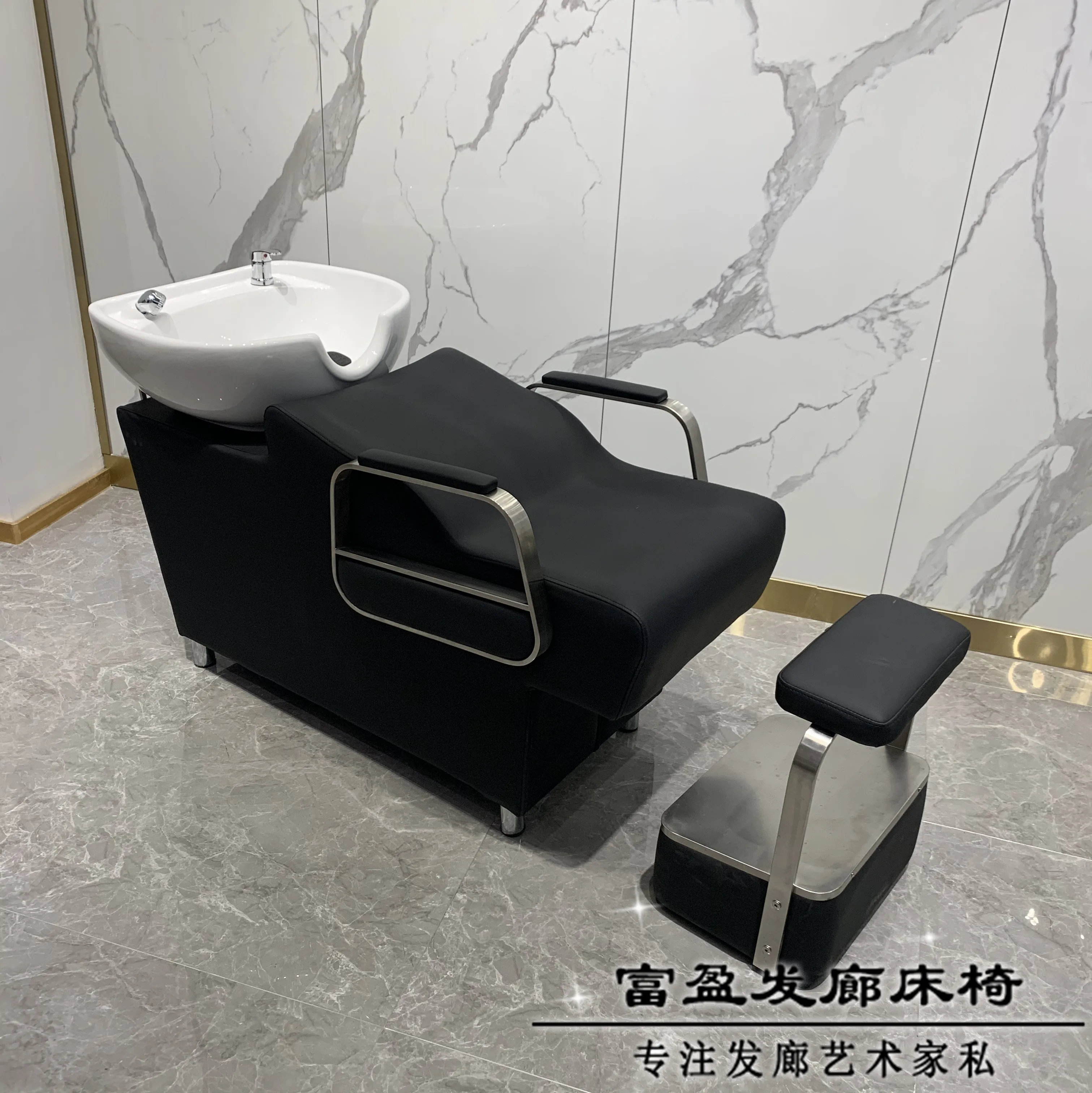 Hair washing bed for barbershop special reclining hair salon with water heater massage half reclining deep basin flush bed