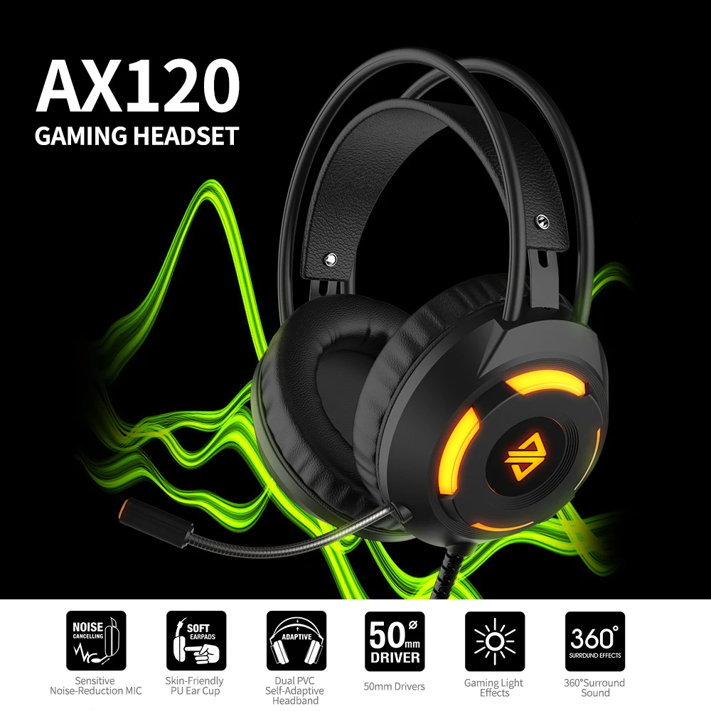 Светящиеся наушники Ajazz AX120 аудиоразъем 3 5 мм USB-разъем 50 объемный бас музыка