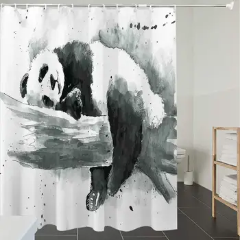 

Shower Curtain Fabric Polyester Fabric,Waterproof, Machine Washable, Panda,Panda Lying on a Tree Branch Classic Asian Watercolor