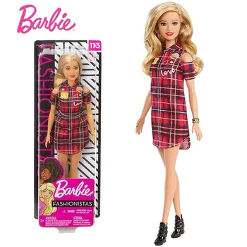 

Original Barbie Doll Fashionista Pink Lady Classic Checkered Combo Set Girls Princess Gift Children's Toys