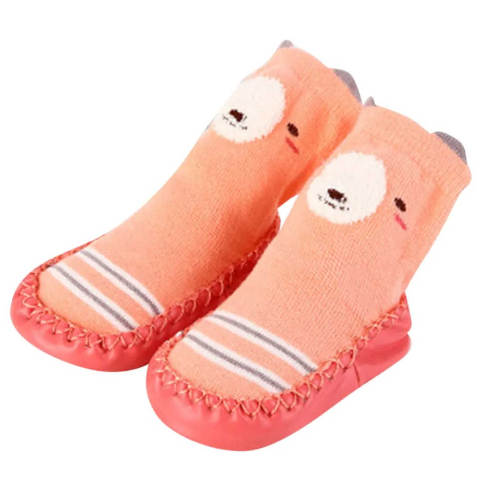 ARLONEET/детские Нескользящие нескользящие носки-тапочки толстые теплые нескользящие носки с рисунками животных для маленьких мальчиков и девочек, тапочки, L1017 - Цвет: PK