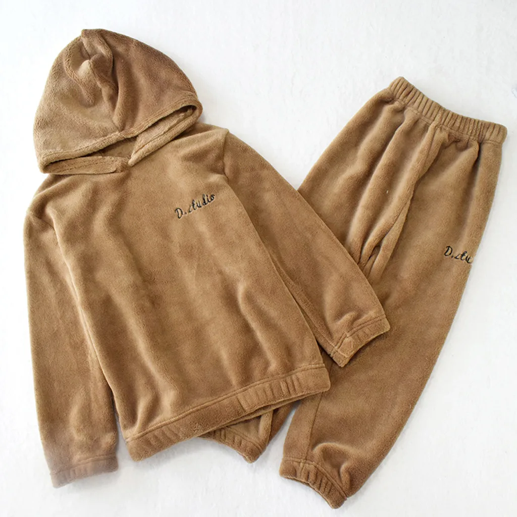 Детские пижамы с длинными рукавами для маленьких мальчиков и девочек; свободные топы из плотного флиса; комплект со штанами; детские пижамы; Пижама для малышей