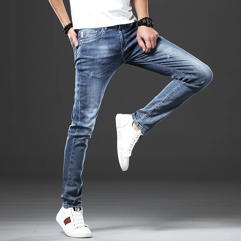 

INS Ultra-huo bao kuan Fashion Simple Jeans Men's 2019 Autumn New Style Faded Slim Fit Versatile Long Pants Fashion