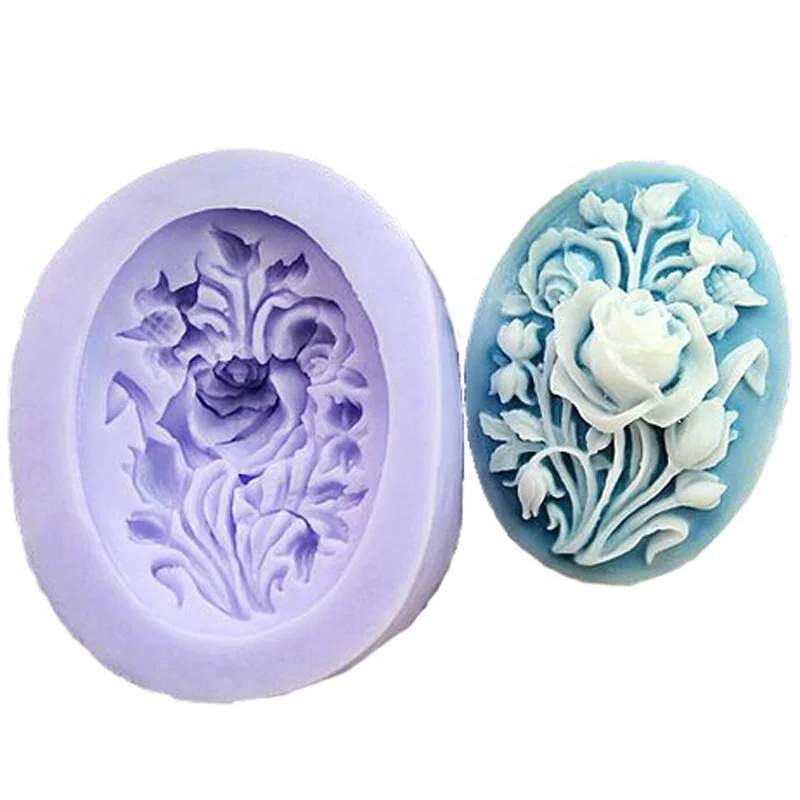 Silicone Mold Ellipse Carved Silica Gel Soap Mold DIY Square Cake Shape Soap Mold Production Consumable 3D Manual Decoration Tool