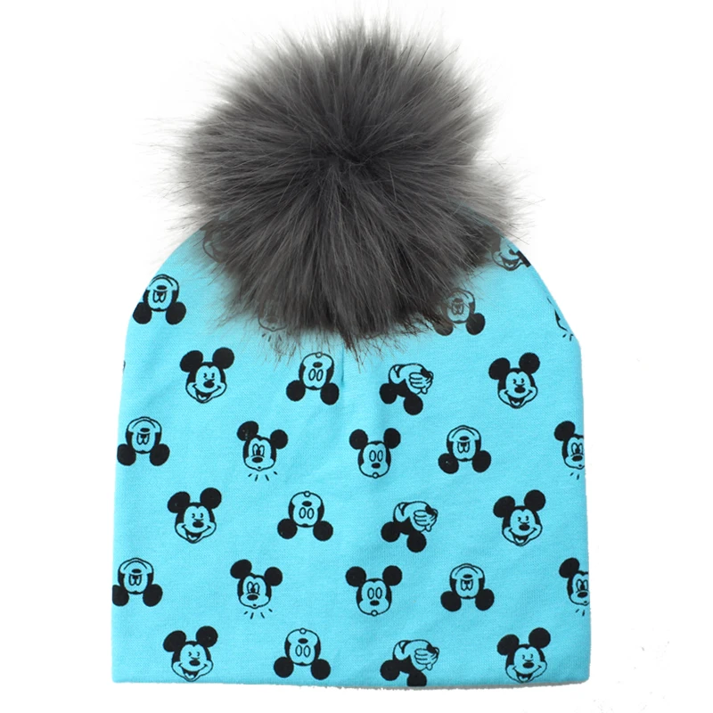 New Baby Cap Cotton Faux Fur Pompom Hat For Boy And Girl autumn and Winter Hat skullies beanies Children's Hats Caps Bonnet - Цвет: 7