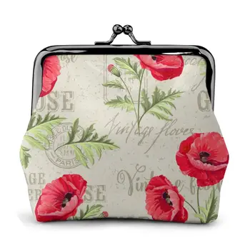 

Mini Wallets Women Coin Purses Red Poppy On Vintage Postcard Small Change Purse Coin Pouch Credit Card Wallet Money Bag