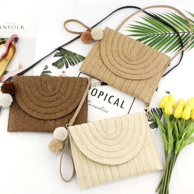

Summer Women Retro Wicker Handbag Bags Totes Beach Straw Rattan Basket Bag Vintage Knitted Messenge Purse Women