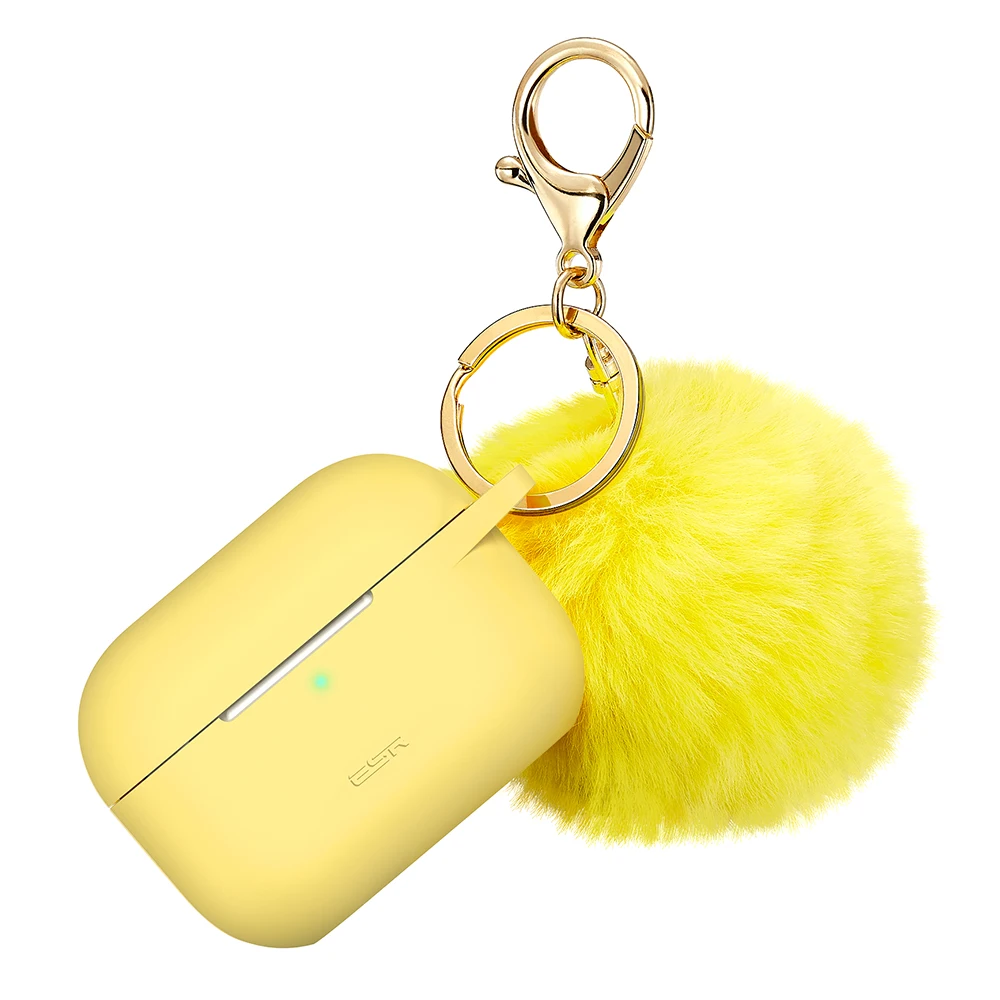 ESR защитный чехол для AirPods Pro Мягкий Тонкий силиконовый чехол с меховым помпоном брелок Видимый передний светодиодный чехол для AirPods Pro