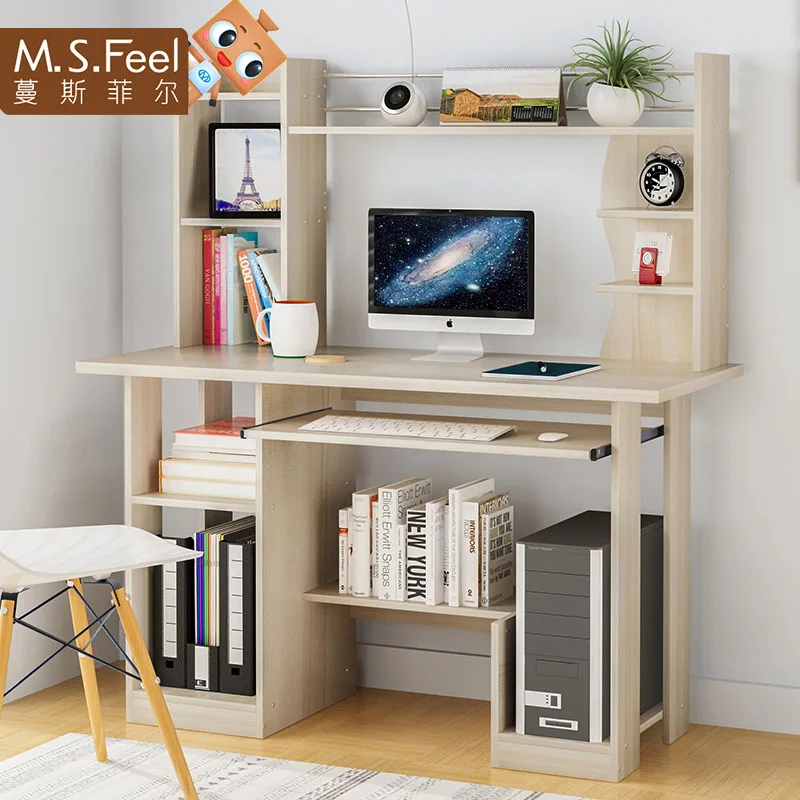 

Minimalist Modern Home Desktop Computer Desk Bedroom Office Desk Writing Desk Simplicity with Bookshelf Student Desk Assembly