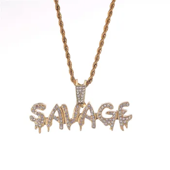 

Savage Letters Pendant Necklace Shiny Ice Out Chain Hip Hop Punk Pendant Necklace Tennis Collar Neck Strap Fashion Accessory