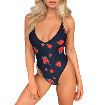 

Sexy Backless Playsuit New Women Sleeveless Casual Slim Floral Printed Bodysuit Female Triangle V-neck Summer Fashion Jumpsuit
