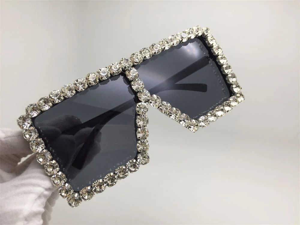 white black Большие Квадратные Солнцезащитные очки женские модные желтые синие Красные кристаллы стразы Солнцезащитные очки женские плоские очки большие тени УФ - Цвет линз: white black