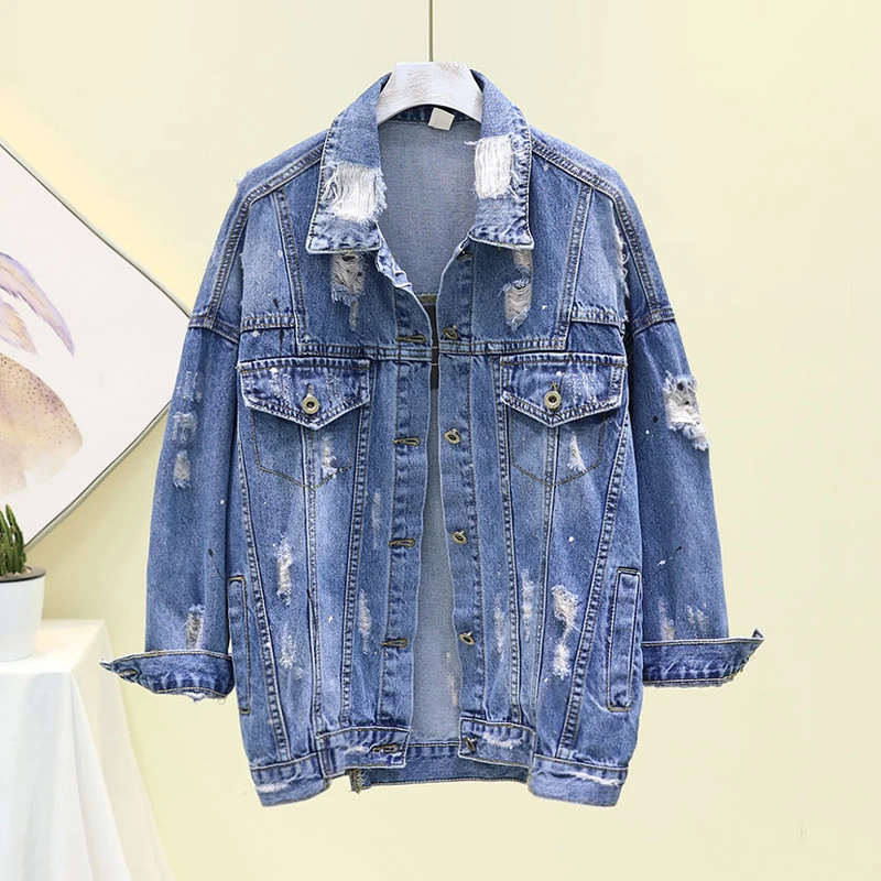

Short Denim Jacket Women 2020 Spring Autumn New Loose Holes Jean Coat Student Street Coat Casual All-match Denim Jackets Femme