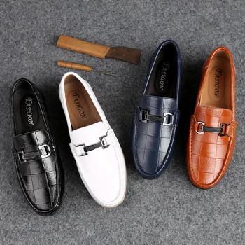 

New Men Shoes Leather Genuine Casual Loafers Men Moccasins Shoes Slip-on Soft Flats Footwear Lightweight Driving Shoes