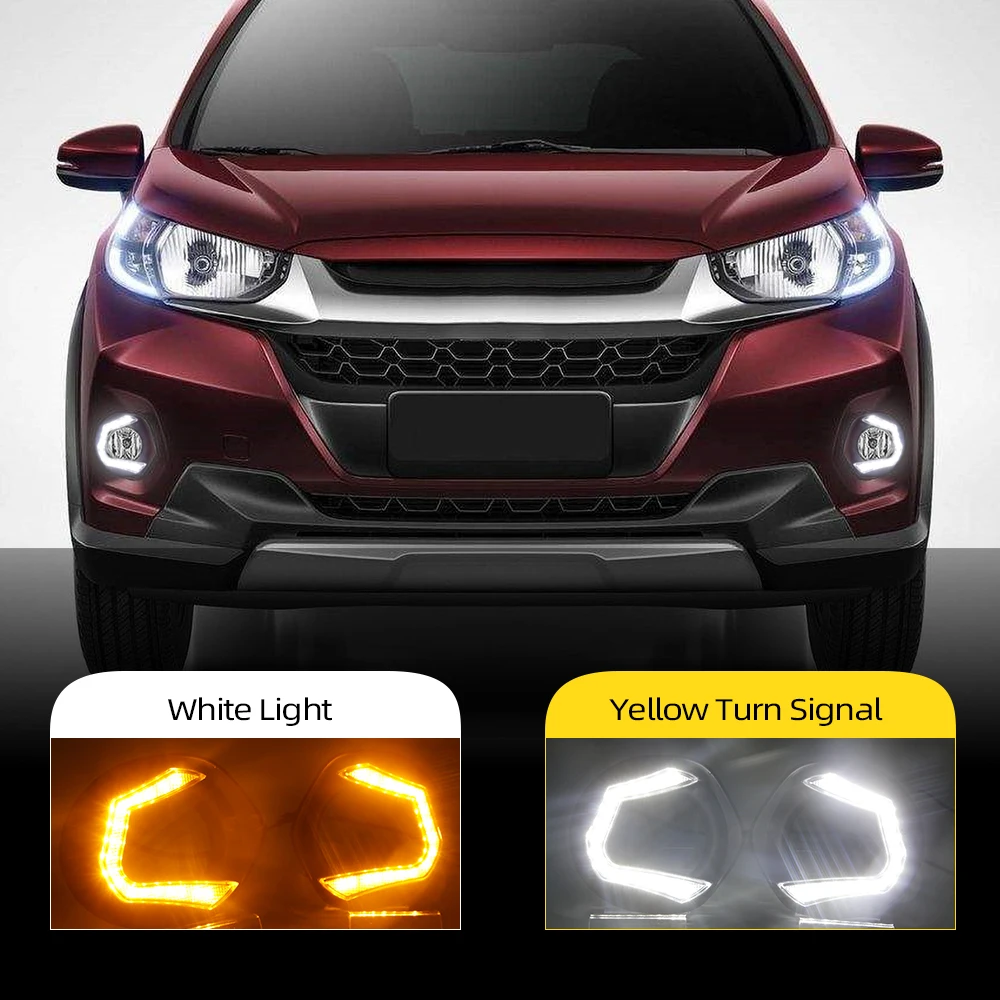 Car Flashing 1Pair For Honda WRV 2017 2018 Daytime Running Lights LED DRL Fog lamp cover driving light Yellow turn signal lights |